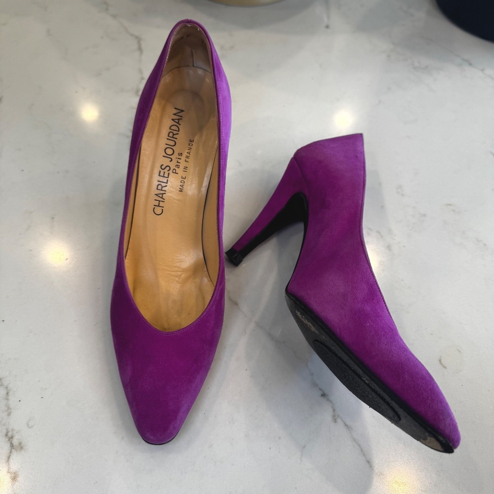 Charles Jourdan Paris Women 7.5 Fuchsia Pink Suede Pointy Toe Stiletto Heel Pump - Picture 2 of 15